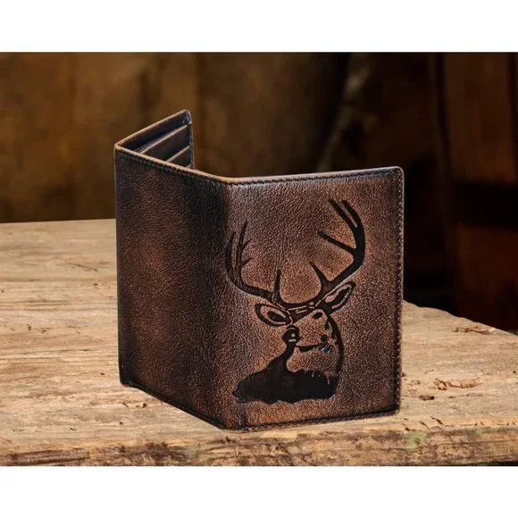 Men Full Grain Leather with Hand Burnished TriFold  Black and Brown color Wallet - Picture 4 of 7